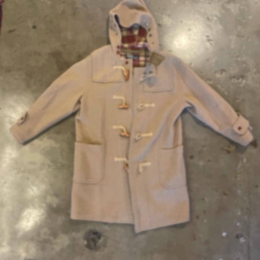Ralph Lauren Double RL Beige Duffel Coat with Plaid Hood Lining